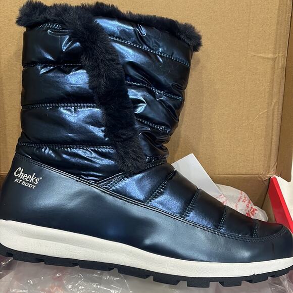 Tony Little Cheeks Fit Body Cushioned Gel Insole Puffer Boots Women’s 12 Navy - Picture 2 of 12